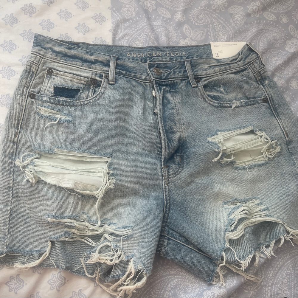 American Eagle Outfitters Women's Ripped Jean Shorts - Light Blue